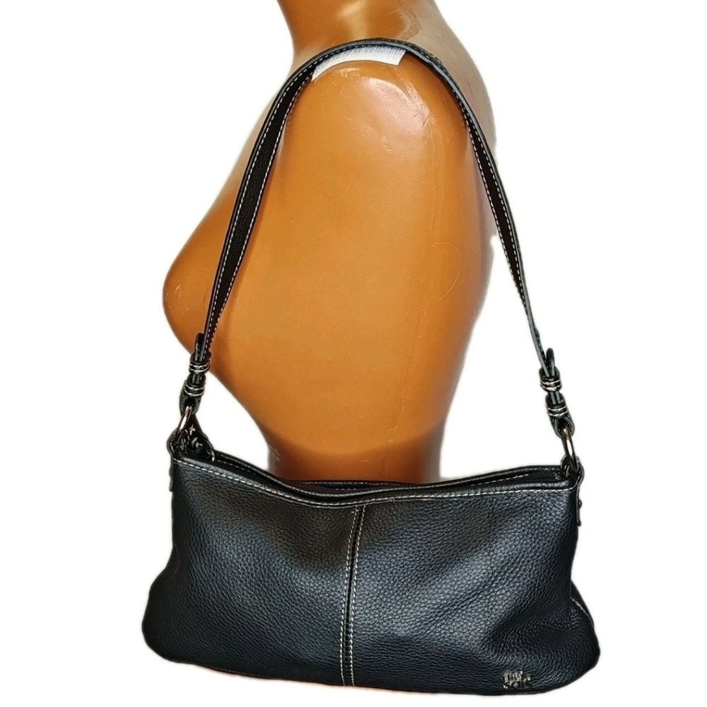 Vtg Y2k The Sak Black Pebble Leather Purse Baguette Sm Shoulder Bag Preppy Boho